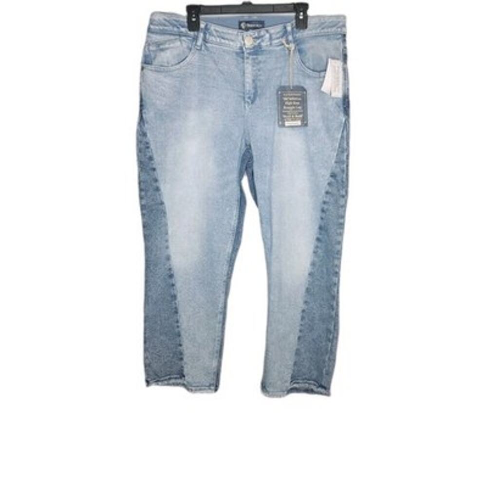 Democracy Ab Solution Blue Jeans SZ 20W High Rise Mold & Hold Straight Raw Hem
